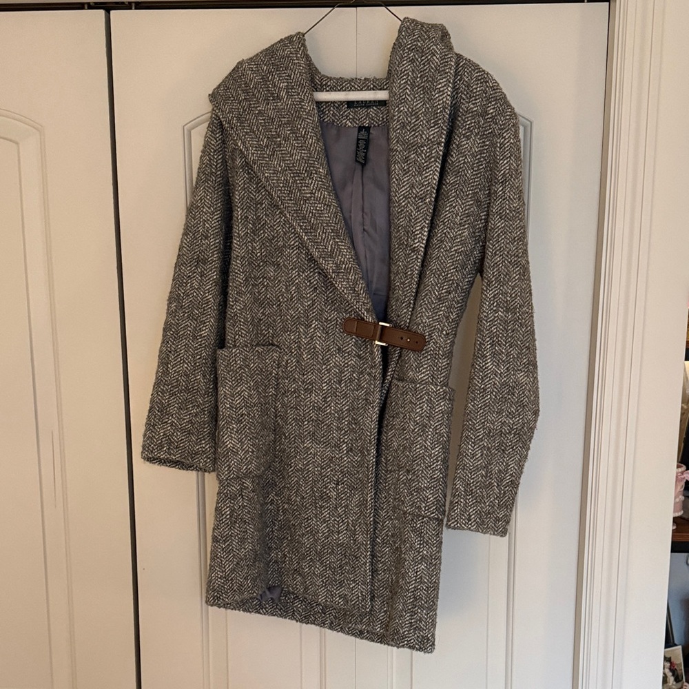 Ralph Lauren Gray Herringbone Trench Coat